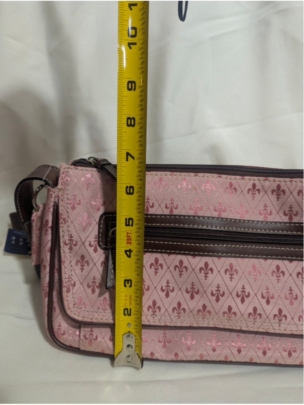 Crazy Horse Liz Claiborne NWT Fleur-de-lis Shoulder Bag Pink & Brown - Picture 8 of 12